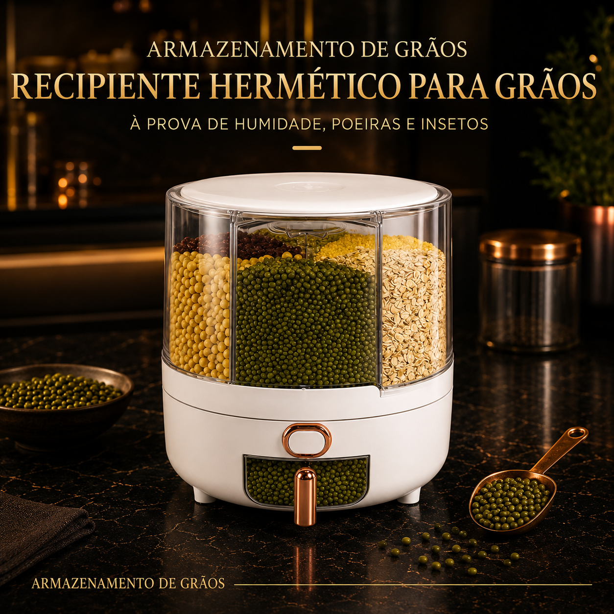360° Rotating Organizer with 6 Compartments – Airtight, for Cereals, Rice and Sweets