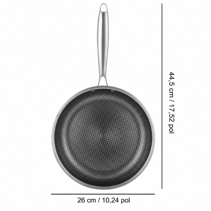 Frigideira Aço Inoxidável 26 cm – Antiaderente Favo de Mel, Compatível com Indução