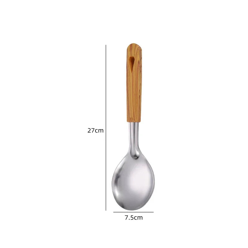 Conjunto Premium de Utensílios em Aço Inoxidável 304 – Cabo de Madeira, 5 Peças