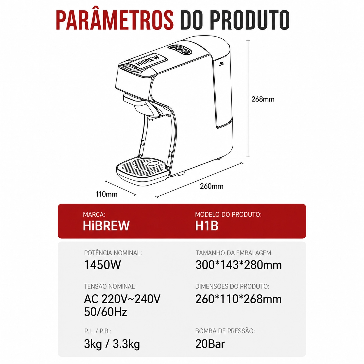 Máquina de Café HiBREW H1B 6 em 1 – 20 bar, Cápsulas Nespresso/Dolce Gusto e Café Moído
