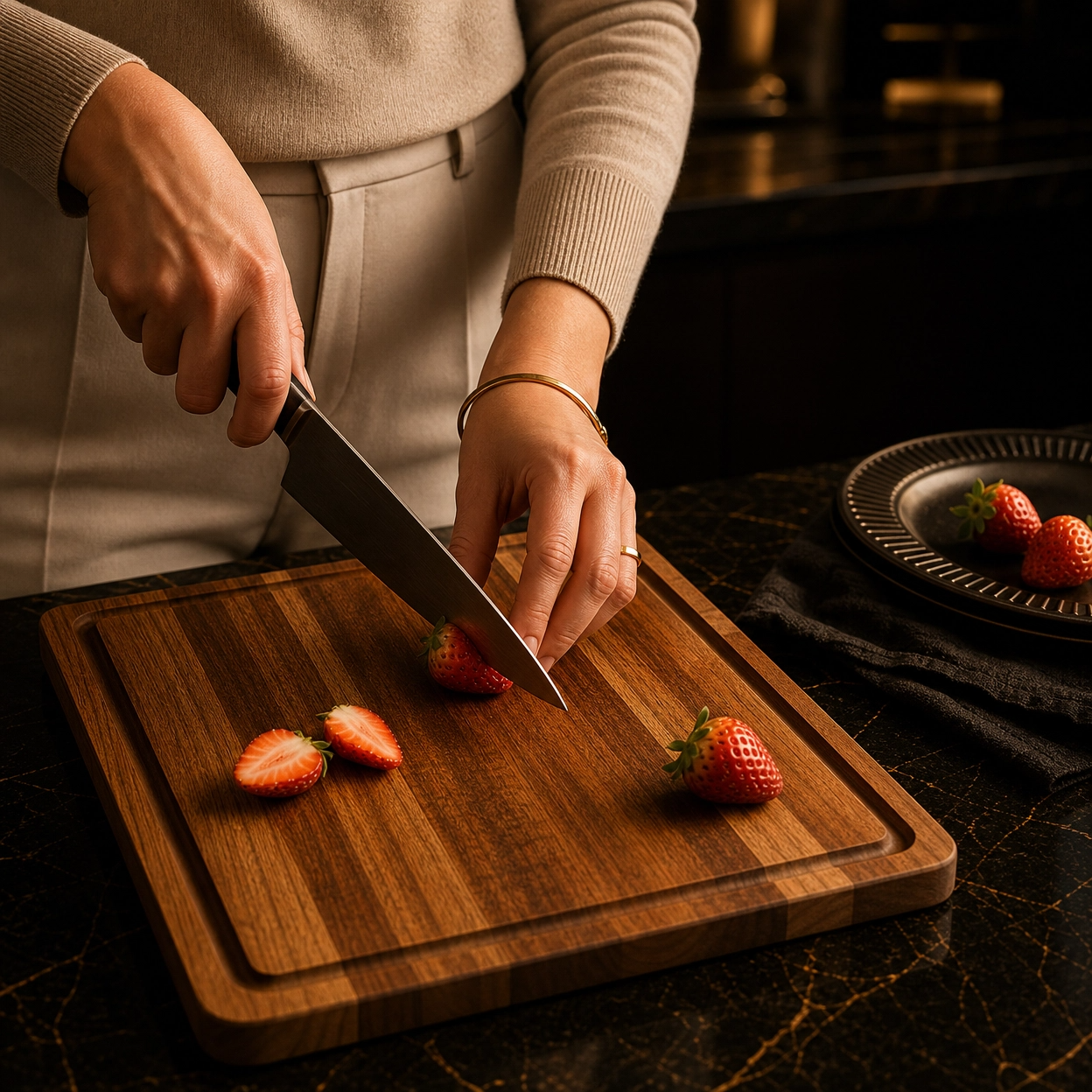 Acacia Wood Chopping Board – With Juice Groove, Durable, for Meat, Fruit and Cheese