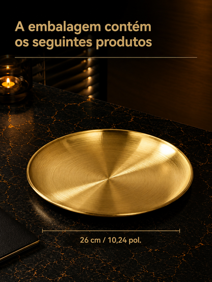 Thickened Stainless Steel Golden Round Plate – Flat Bottom, for Fruit, Cake, BBQ, and Desserts