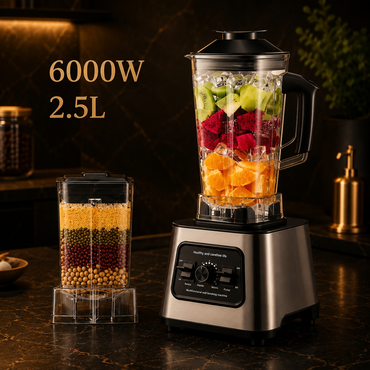 Liquidificador TKKEACE 6000W – 2.5L, 4 Lâminas, para Gelo, Frutas e Frutos Secos