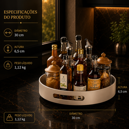 Prateleira de Especiarias Rotativa 360° em Aço Carbono Lazy Susan Organizador Giratório para Despensa Armário Bancada