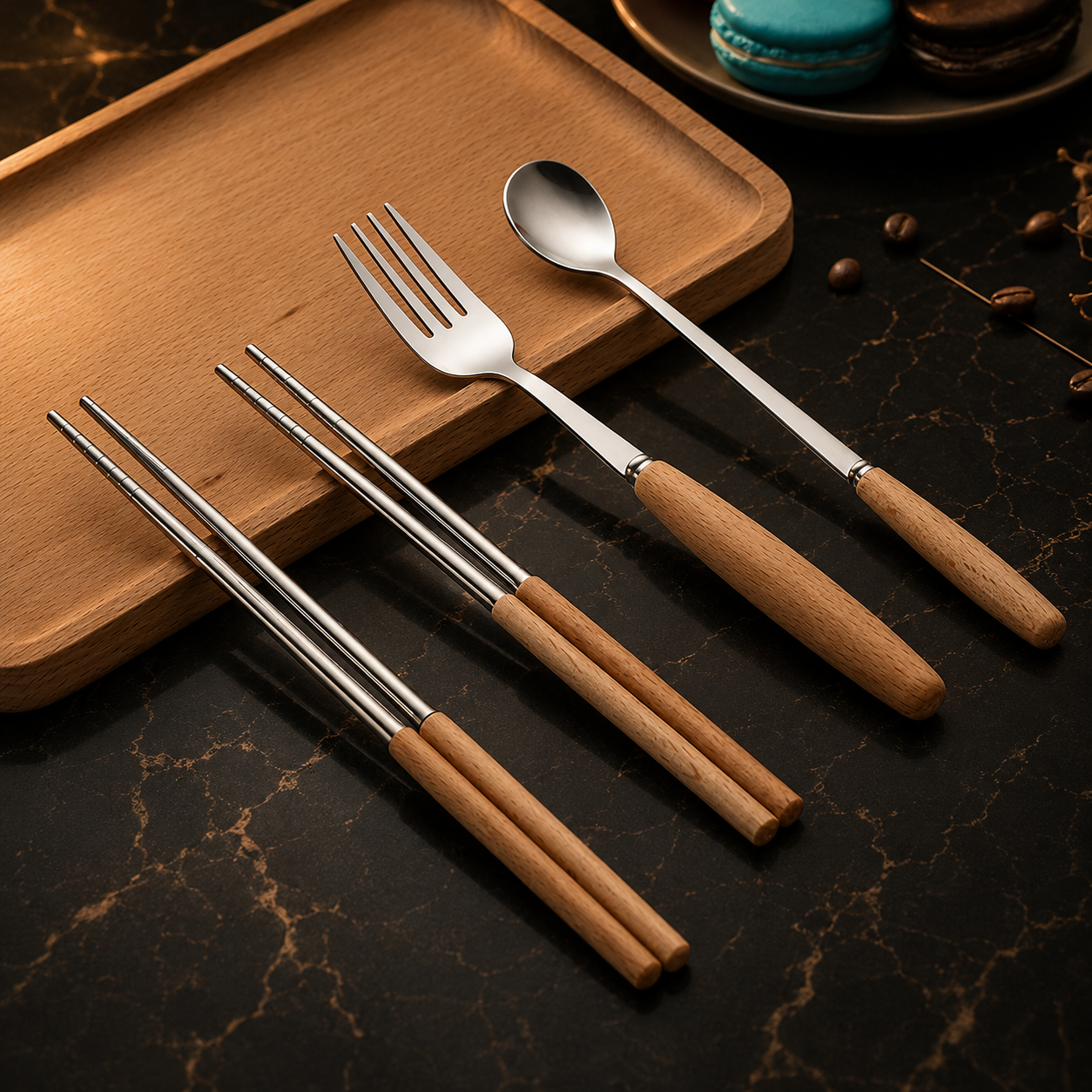Western Stainless Steel Cutlery with Beechwood Handle – Knife, Fork, Spoon Set