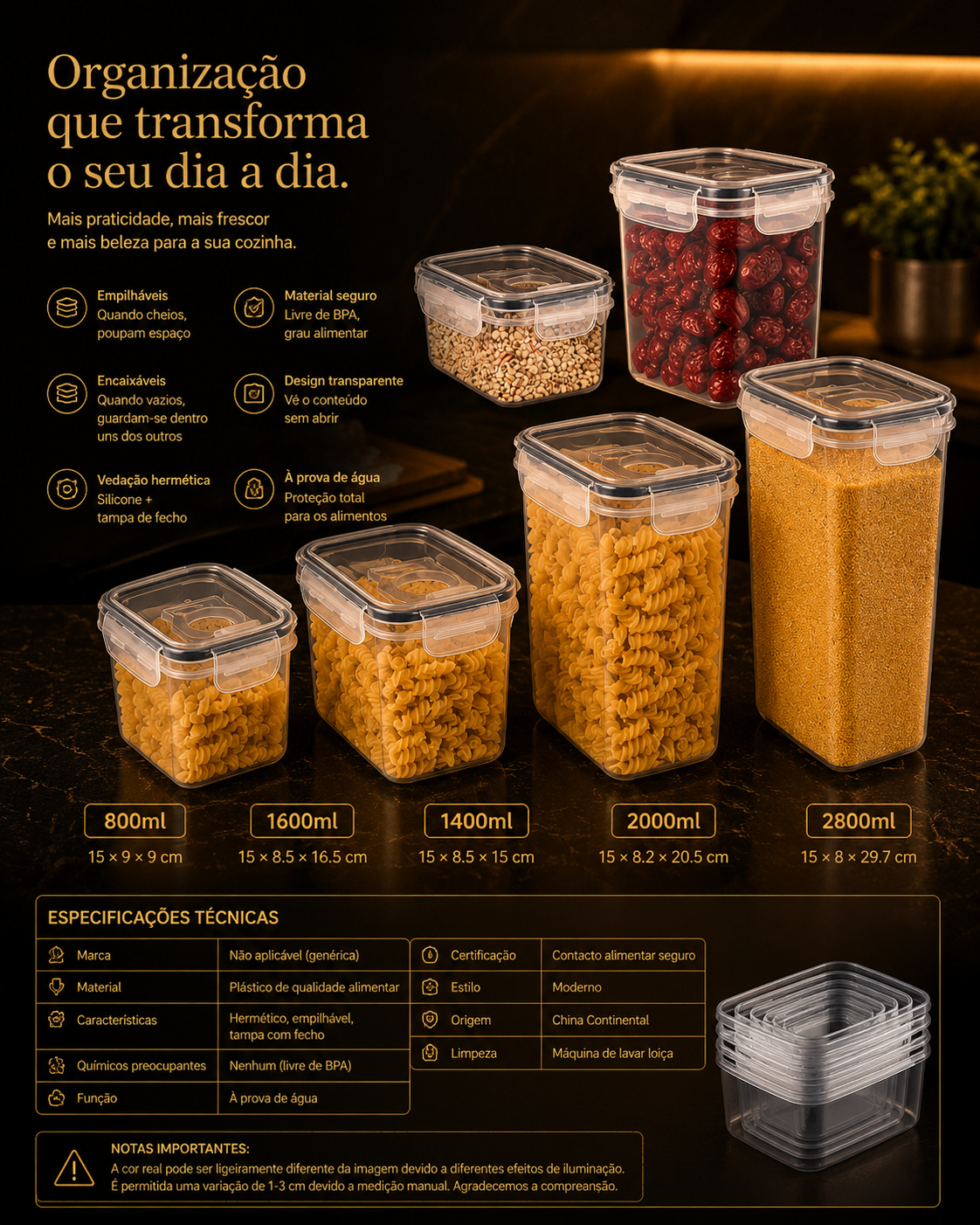 Airtight Food Storage Containers with Lids – Stackable, for Flour, Sugar and Cereal