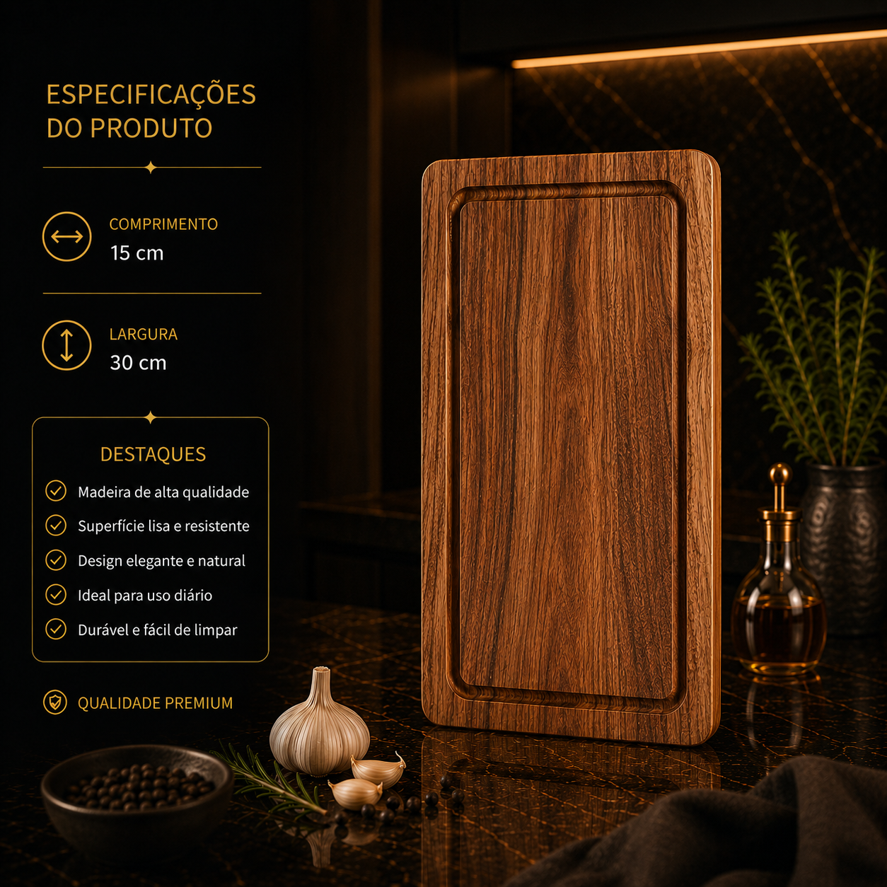 Acacia Wood Chopping Board – With Juice Groove, Durable, for Meat, Fruit and Cheese