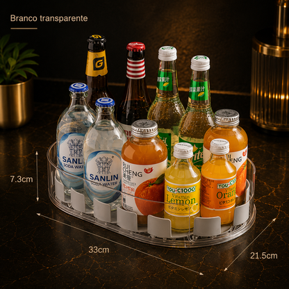 Caixa de Armazenamento Rotativa 360º para Frigorífico, Organizador Multifuncional de Especiarias, Bandeja Simples para Bebidas para Bancada de Cozinha