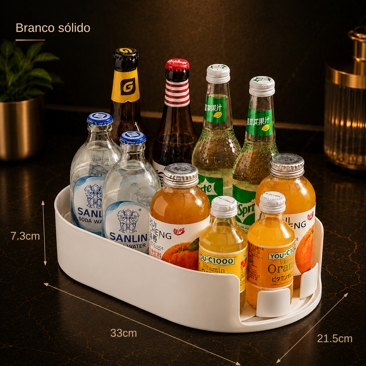 Caixa de Armazenamento Rotativa 360º para Frigorífico, Organizador Multifuncional de Especiarias, Bandeja Simples para Bebidas para Bancada de Cozinha
