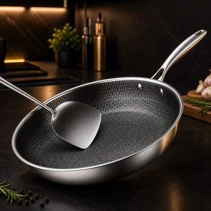 Frigideira Aço Inoxidável 26 cm – Antiaderente Favo de Mel, Compatível com Indução