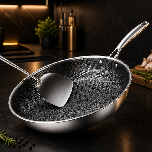 Frigideira Aço Inoxidável 26 cm – Antiaderente Favo de Mel, Compatível com Indução