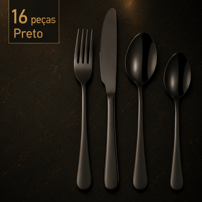 MYVIT - Conjunto de 16 Peças em Aço Inoxidável – Facas de Bife, Estilo Ocidental, Lavável na Máquina de Lavar Loiça