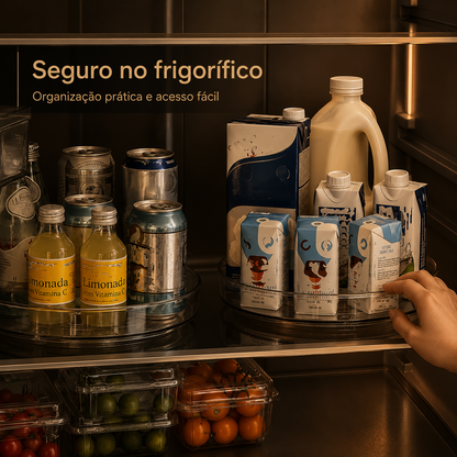 Lazy Susan Transparente Rotativa – Rotação 360° para Armários, Despensa e Frigorífico