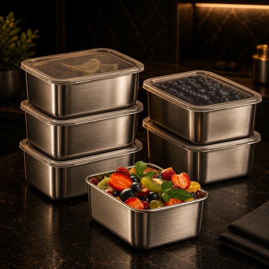 Set of 5 Stainless Steel Containers – Airtight, BPA-free, Dishwasher Safe