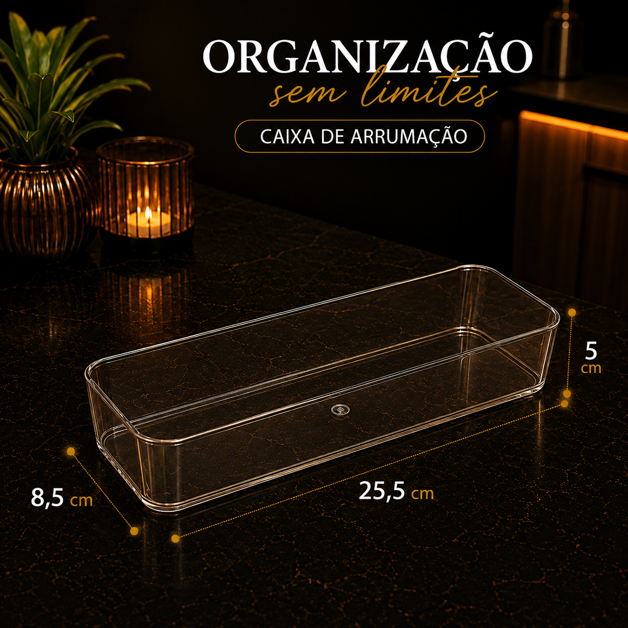 Organizador Transparente para Gaveta – Caixa de Arrumação para Cosméticos, Papelaria, Cozinha e Casa de Banho