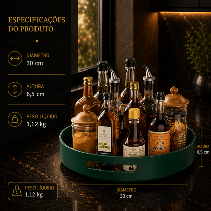 Prateleira de Especiarias Rotativa 360° em Aço Carbono Lazy Susan Organizador Giratório para Despensa Armário Bancada