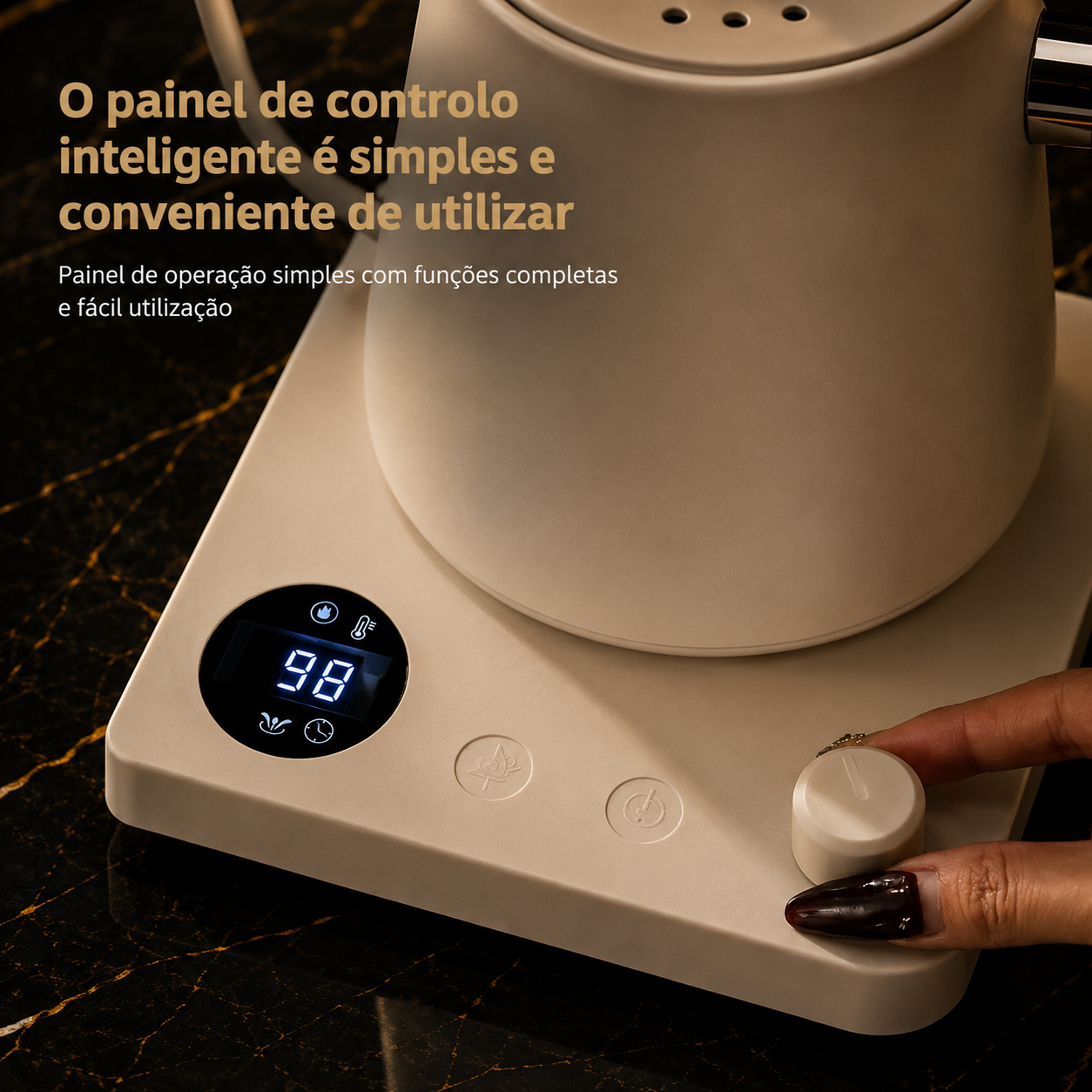 Chaleira Elétrica de Bico de Ganso milAlim 1000W – 1L, Aço 304, Ecrã LED, Controlo de Temperatura