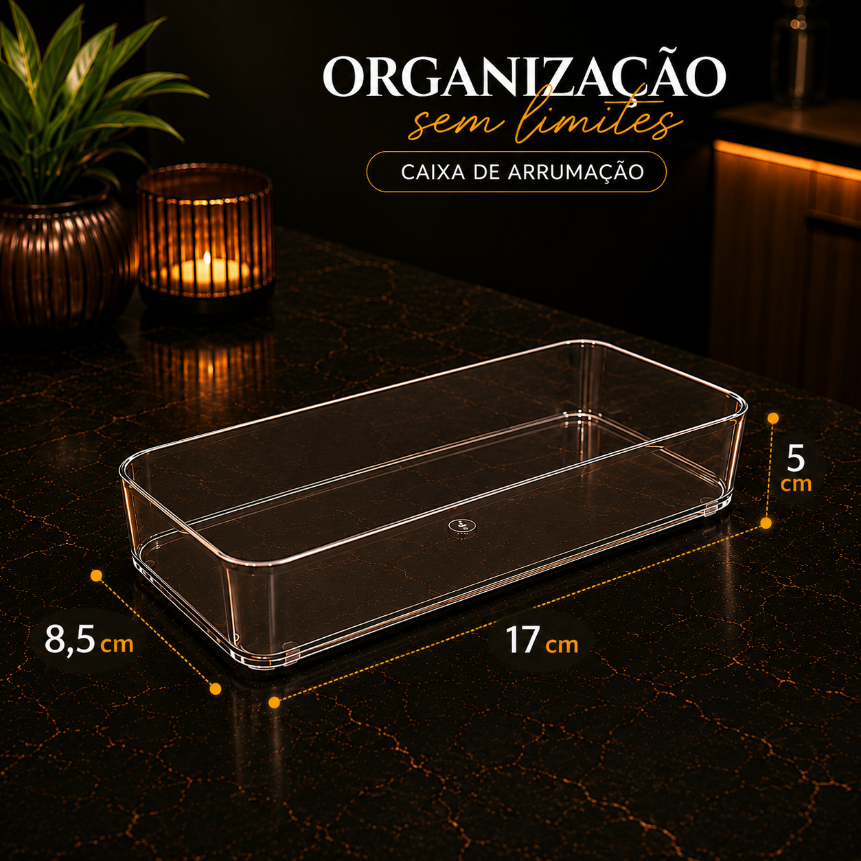 Organizador Transparente para Gaveta – Caixa de Arrumação para Cosméticos, Papelaria, Cozinha e Casa de Banho