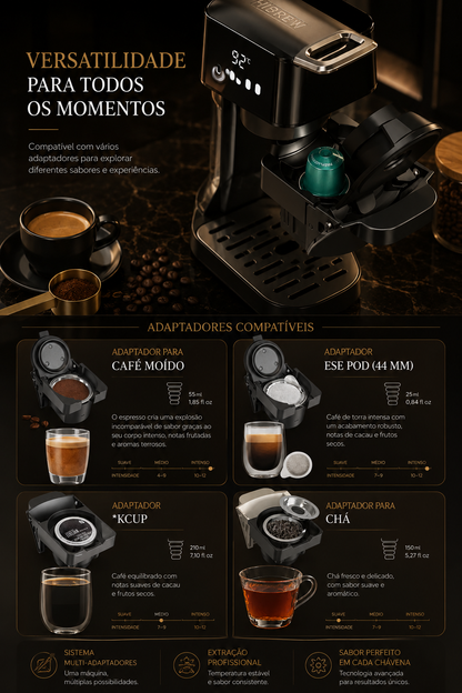 Máquina de Café HiBREW H1B 6 em 1 – 20 bar, Cápsulas Nespresso/Dolce Gusto e Café Moído