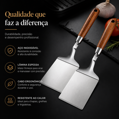 Stainless Steel Spatula with Wooden Handle – For Grilling, Pizza, and Pancakes