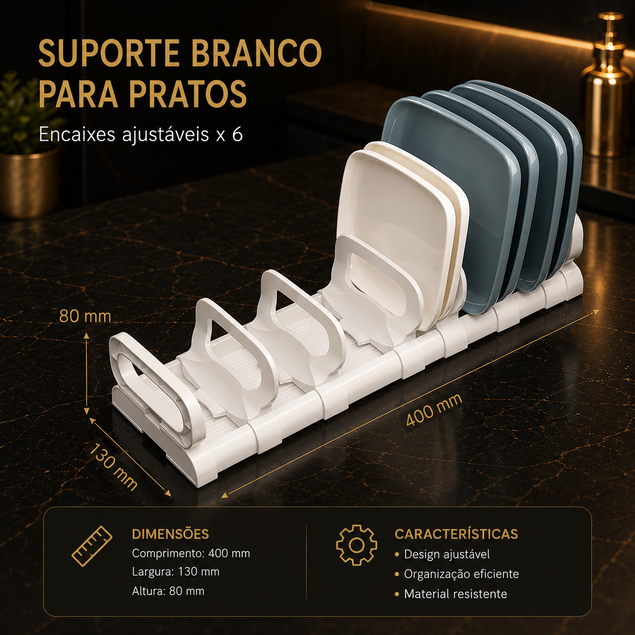 Adjustable Dish and Cup Organizer – Drawer Drainer, Black/White