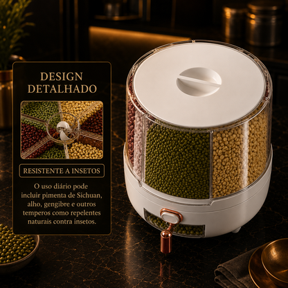 360° Rotating Organizer with 6 Compartments – Airtight, for Cereals, Rice and Sweets