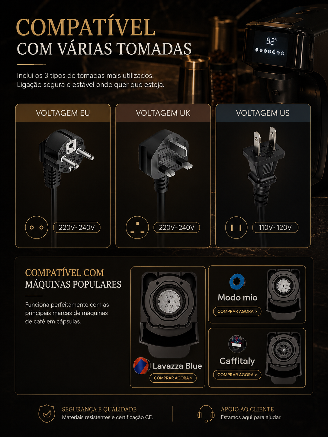 Máquina de Café HiBREW H1B 6 em 1 – 20 bar, Cápsulas Nespresso/Dolce Gusto e Café Moído