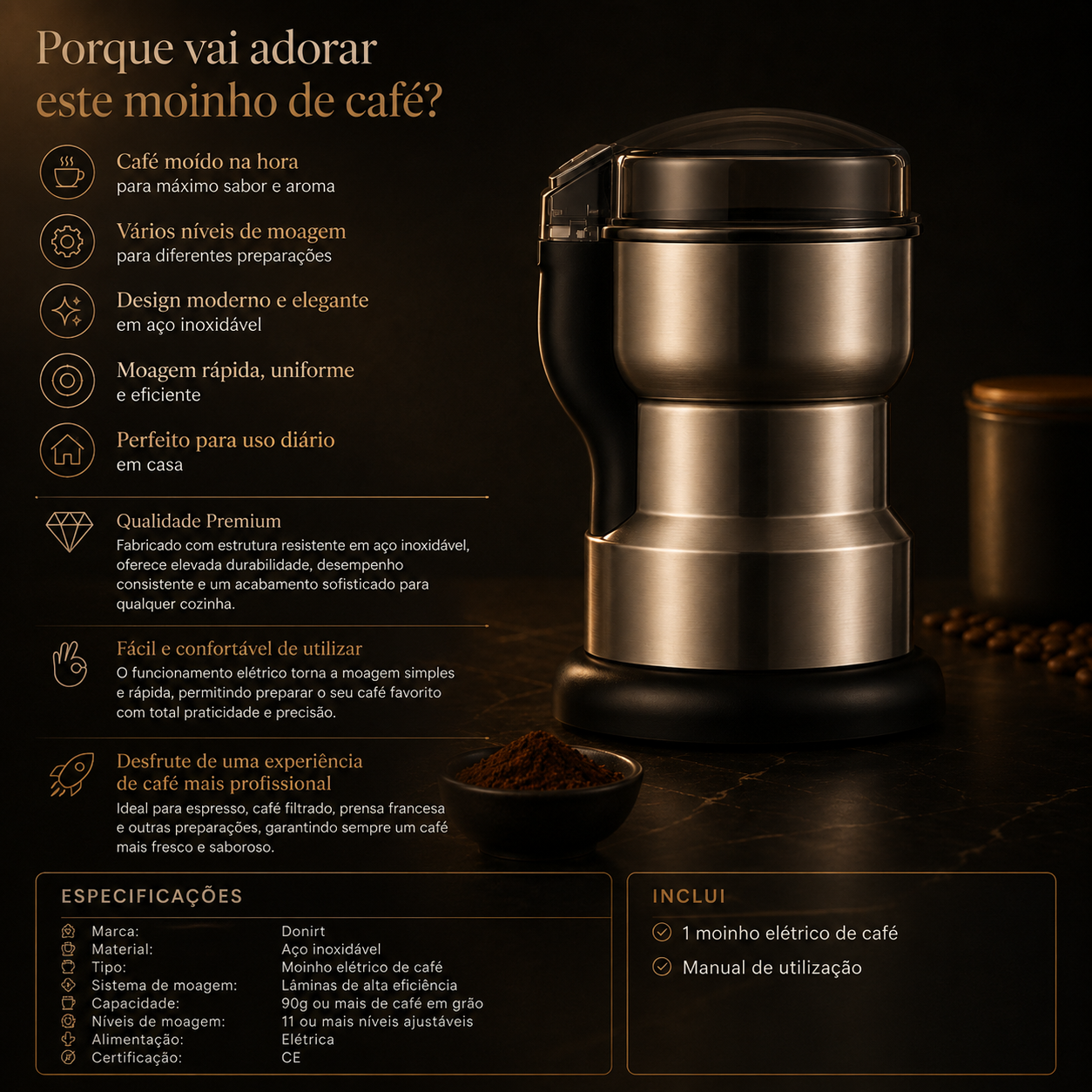 Moinho Elétrico Multifunções 400W para Café, Cereais e Especiarias