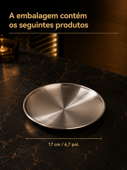 Thickened Stainless Steel Golden Round Plate – Flat Bottom, for Fruit, Cake, BBQ, and Desserts