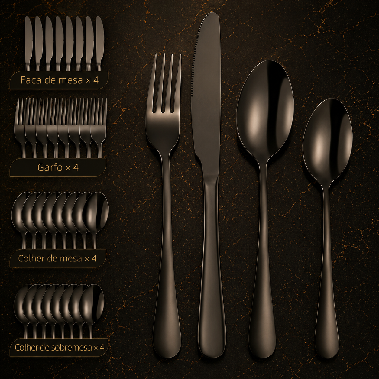 MYVIT - Conjunto de 16 Peças em Aço Inoxidável – Facas de Bife, Estilo Ocidental, Lavável na Máquina de Lavar Loiça