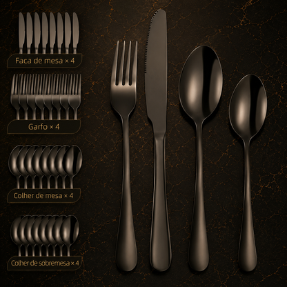 MYVIT - Conjunto de 16 Peças em Aço Inoxidável – Facas de Bife, Estilo Ocidental, Lavável na Máquina de Lavar Loiça