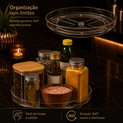 Lazy Susan Transparente Rotativa – Rotação 360° para Armários, Despensa e Frigorífico
