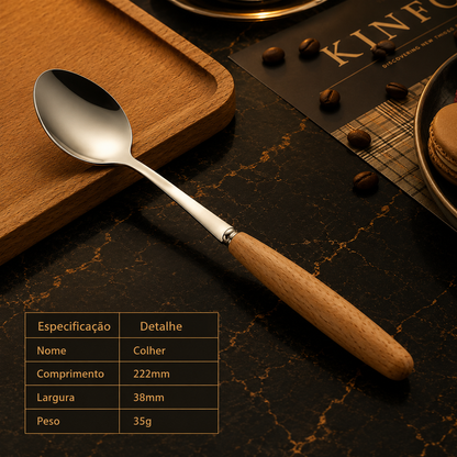 Western Stainless Steel Cutlery with Beechwood Handle – Knife, Fork, Spoon Set