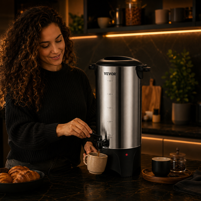 SucceBuy 50 Cup Coffee Urn – 1000W, Stainless Steel, Fast Brewing