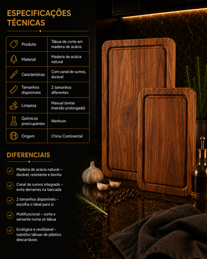 Acacia Wood Chopping Board – With Juice Groove, Durable, for Meat, Fruit and Cheese