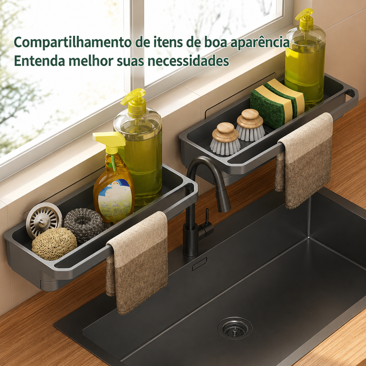 Worktop Organiser for Kitchen Sink - Dish Drainer, Sponge and Soap Holder, Non-Slip