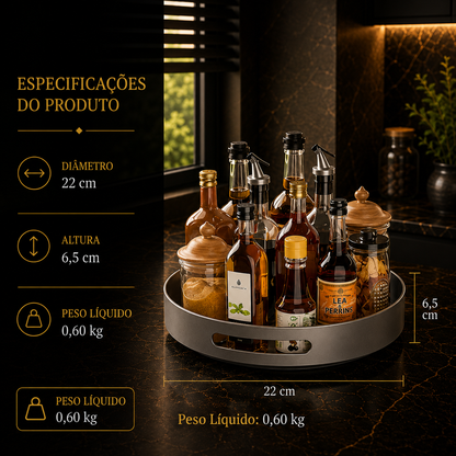 Prateleira de Especiarias Rotativa 360° em Aço Carbono Lazy Susan Organizador Giratório para Despensa Armário Bancada