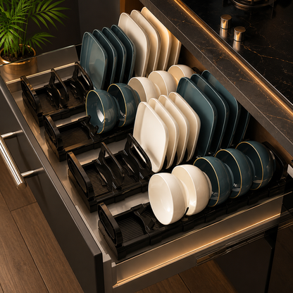 Adjustable Dish and Cup Organizer – Drawer Drainer, Black/White