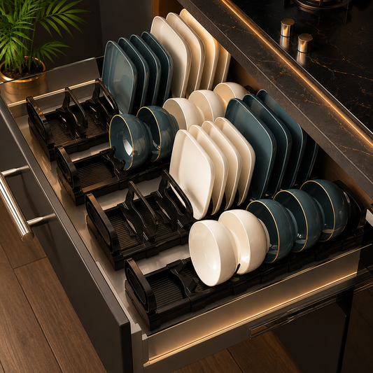 Adjustable Dish and Cup Organizer – Drawer Drainer, Black/White