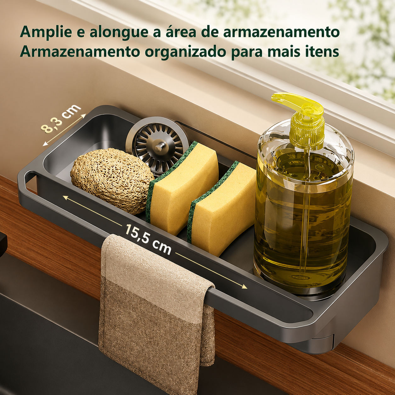 Worktop Organiser for Kitchen Sink - Dish Drainer, Sponge and Soap Holder, Non-Slip