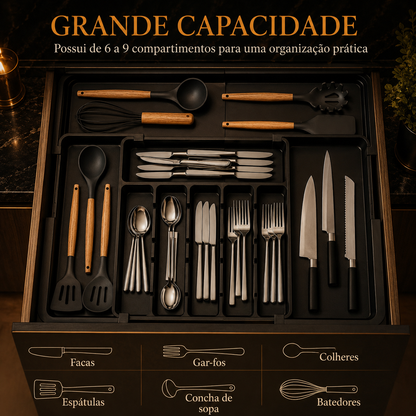 Organizador de Talheres Expansível – Ajustável, 6-9 Compartimentos