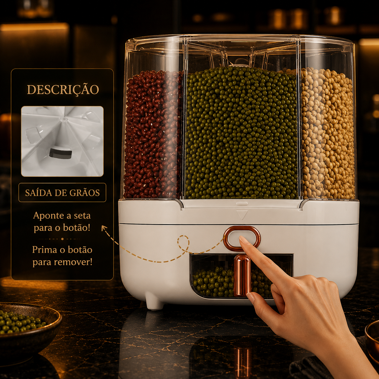360° Rotating Organizer with 6 Compartments – Airtight, for Cereals, Rice and Sweets