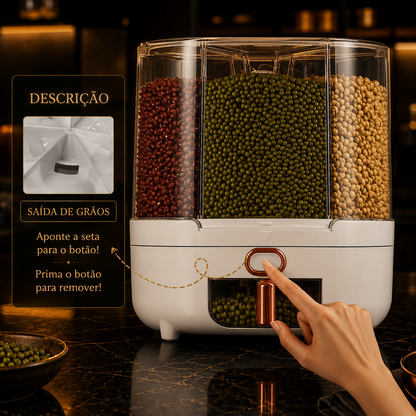 360° Rotating Organizer with 6 Compartments – Airtight, for Cereals, Rice and Sweets