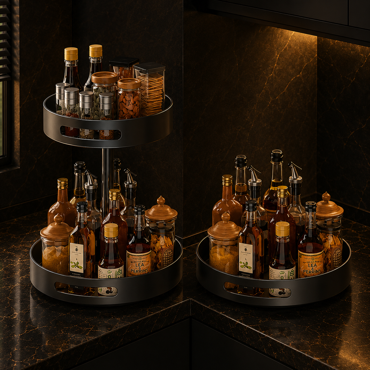 Prateleira de Especiarias Rotativa 360° em Aço Carbono Lazy Susan Organizador Giratório para Despensa Armário Bancada