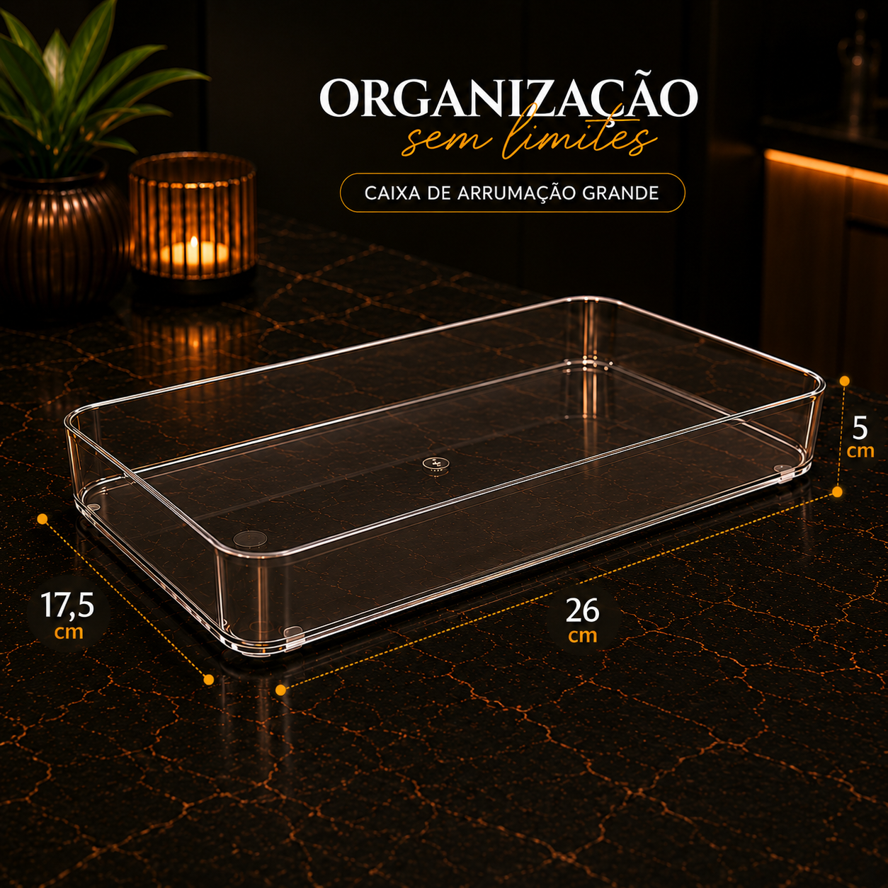 Organizador Transparente para Gaveta – Caixa de Arrumação para Cosméticos, Papelaria, Cozinha e Casa de Banho