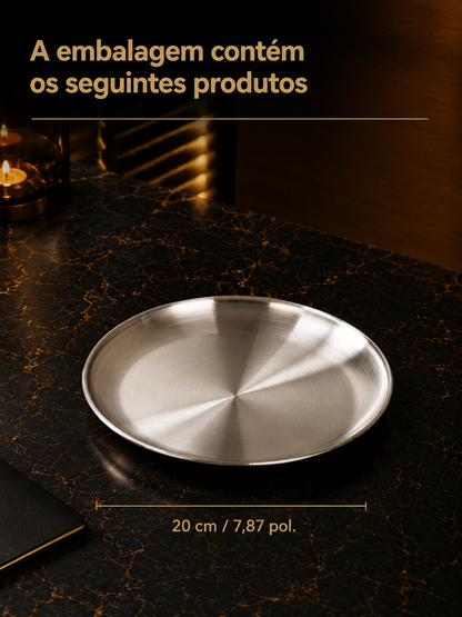 Thickened Stainless Steel Golden Round Plate – Flat Bottom, for Fruit, Cake, BBQ, and Desserts