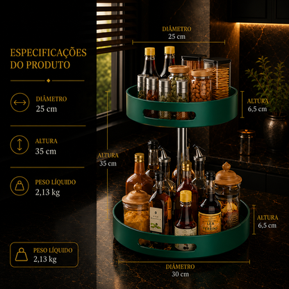 Prateleira de Especiarias Rotativa 360° em Aço Carbono Lazy Susan Organizador Giratório para Despensa Armário Bancada