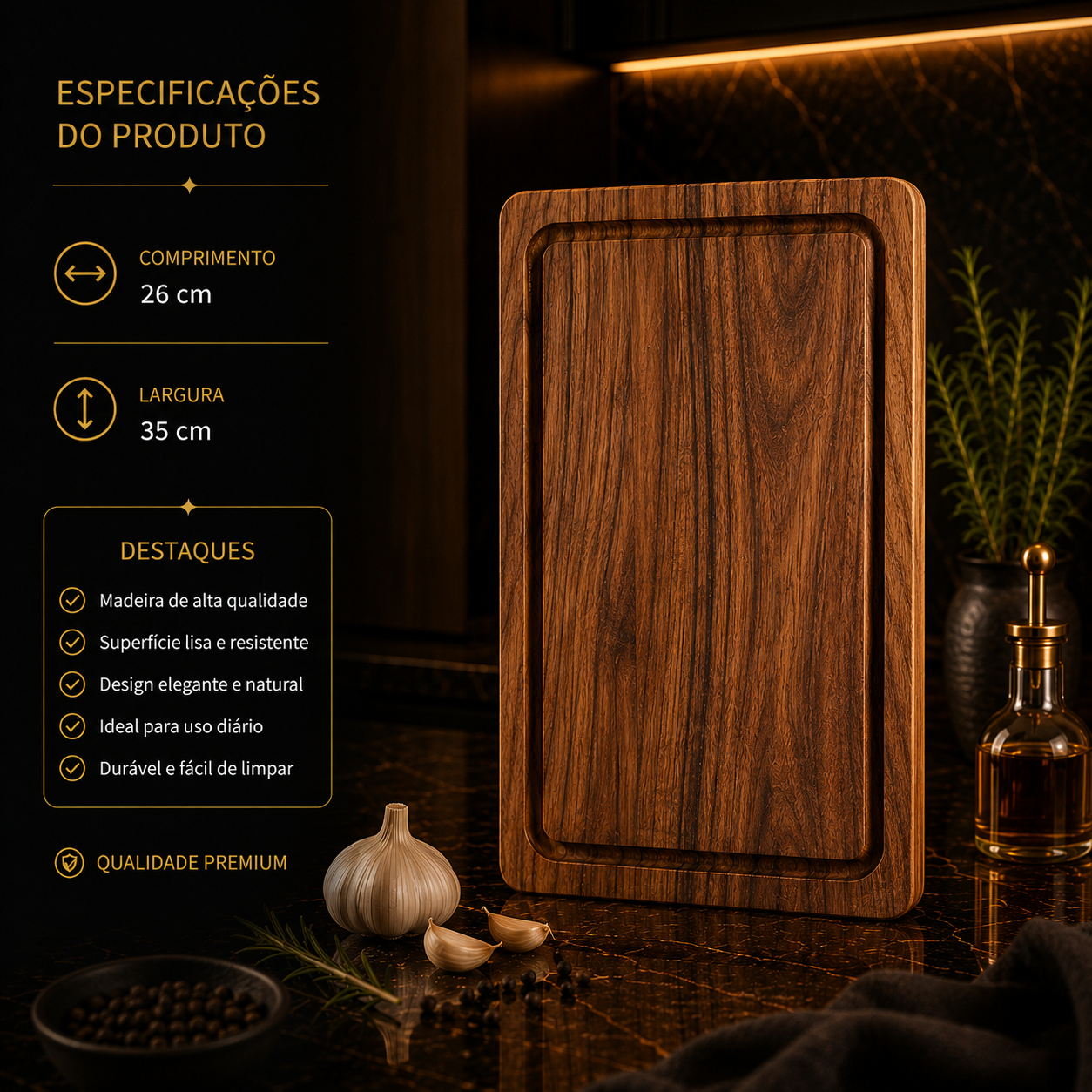 Acacia Wood Chopping Board – With Juice Groove, Durable, for Meat, Fruit and Cheese