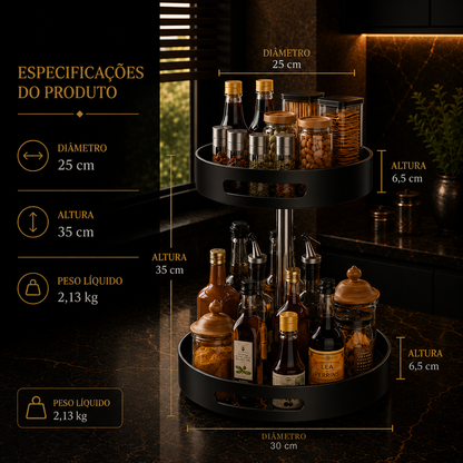Prateleira de Especiarias Rotativa 360° em Aço Carbono Lazy Susan Organizador Giratório para Despensa Armário Bancada