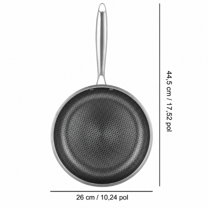 Frigideira Aço Inoxidável 26 cm – Antiaderente Favo de Mel, Compatível com Indução
